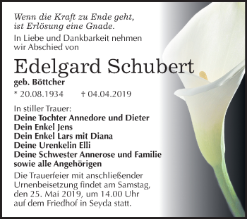 Traueranzeige von Edelgard Schubert von Mitteldeutsche Zeitung
