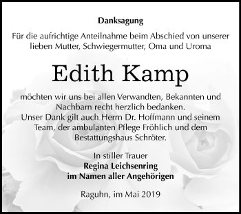 Traueranzeige von Edith Kamp von Mitteldeutsche Zeitung Bitterfeld