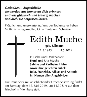 Traueranzeige von Edith Muche von Mitteldeutsche Zeitung Halle/Saalkreis