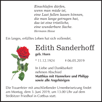 Traueranzeige von Edith Sanderhoff von Mitteldeutsche Zeitung