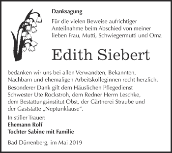Traueranzeige von Edith Siebert von Super Sonntag Merseburg