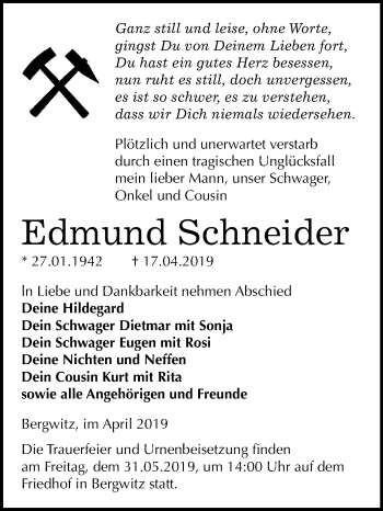 Traueranzeige von Edmund Schneider von Mitteldeutsche Zeitung
