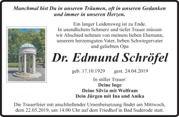 Traueranzeige von Edmund Schröfel von Super Sonntag Quedlinburg