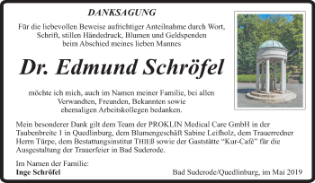 Traueranzeige von Edmund Schröfel von Super Sonntag Quedlinburg
