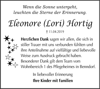 Traueranzeige von Eleonore Hortig von Mitteldeutsche Zeitung