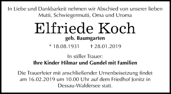 Traueranzeige von Elfriede Koch von Mitteldeutsche Zeitung Dessau-Roßlau