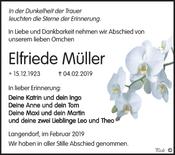Traueranzeige von Elfriede Müller von Mitteldeutsche Zeitung Zeitz