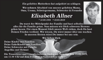 Traueranzeige von Elisabeth Allner von Super Sonntag Aschersleben
