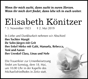 Traueranzeige von Elisabeth Könitzer von Mitteldeutsche Zeitung