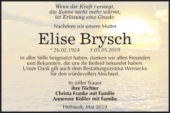 Traueranzeige von Elise Brysch von Mitteldeutsche Zeitung