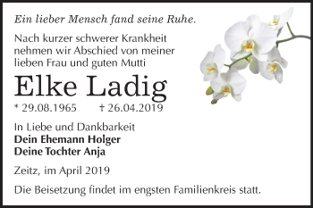Traueranzeige von Elke Ladig von Mitteldeutsche Zeitung Zeitz