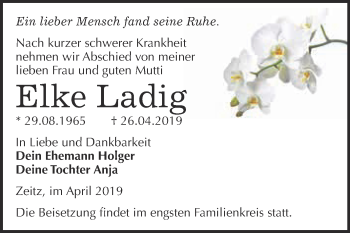 Traueranzeige von Elke Ladig von WVG - Wochenspiegel NMB / WSF / ZTZ