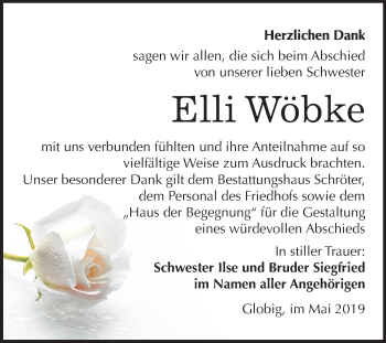 Traueranzeige von Elli Wöbke von Mitteldeutsche Zeitung