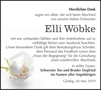 Traueranzeige von Elli Wöbke von WVG - Wochenspiegel Bitterfeld