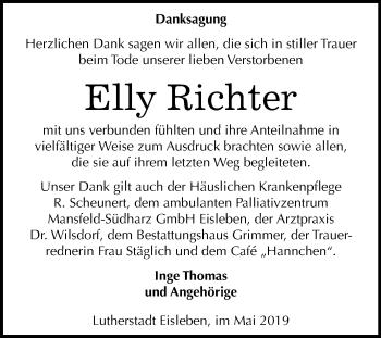 Traueranzeige von Elly Richter von Mitteldeutsche Zeitung