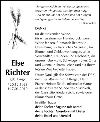 Traueranzeige von Else Richter von Mitteldeutsche Zeitung