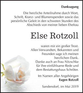 Traueranzeige von Else Rotzoll von Mitteldeutsche Zeitung Bitterfeld
