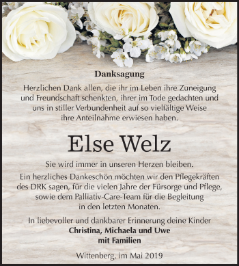 Traueranzeige von Else Welz von Mitteldeutsche Zeitung