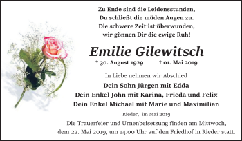 Traueranzeige von Emilie Gilewitsch von Mitteldeutsche Zeitung Quedlinburg