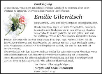 Traueranzeige von Emilie Gilewitsch von WVG - Wochenspiegel Quedlinburg