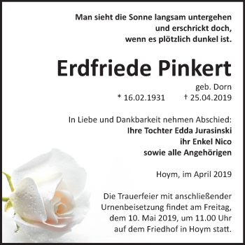 Traueranzeige von Erdfriede Pinkert von Mitteldeutsche Zeitung