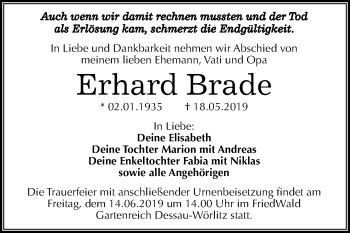 Traueranzeige von Erhard Brade von Mitteldeutsche Zeitung