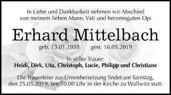 Traueranzeige von Erhard Mittelbach von Mitteldeutsche Zeitung