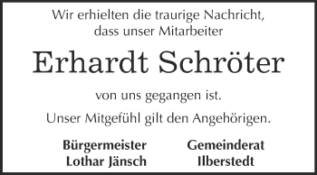 Traueranzeige von Erhardt Schröter von Super Sonntag Bernburg