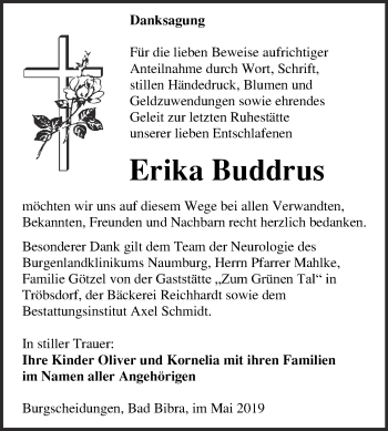 Traueranzeige von Erika Buddrus von WVG - Wochenspiegel NMB / WSF / ZTZ