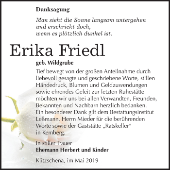 Traueranzeige von Erika Friedl von Mitteldeutsche Zeitung