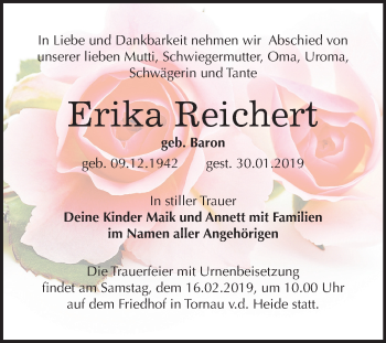 Traueranzeige von Erika Reichert von Mitteldeutsche Zeitung Bitterfeld