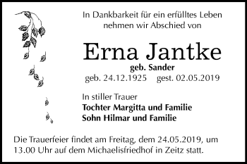 Traueranzeige von Erna Jantke von Mitteldeutsche Zeitung