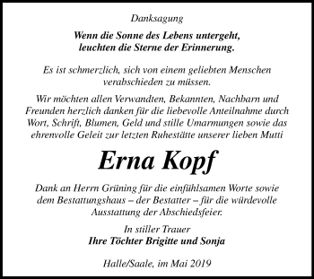 Traueranzeige von Erna Kopf von Mitteldeutsche Zeitung