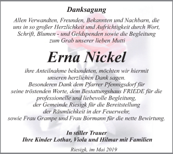 Traueranzeige von Erna Nickel von Mitteldeutsche Zeitung