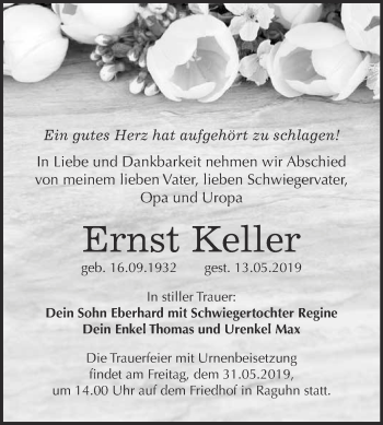 Traueranzeige von Ernst Keller von WVG - Wochenspiegel Bitterfeld