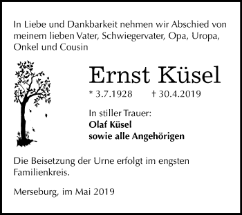Traueranzeige von Ernst Küsel von Mitteldeutsche Zeitung