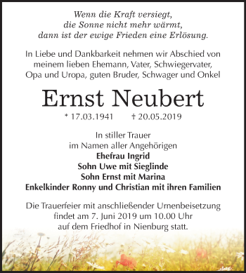 Traueranzeige von Ernst Neubert von Mitteldeutsche Zeitung