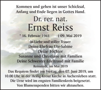Traueranzeige von Ernst Reiss von Mitteldeutsche Zeitung