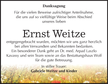 Traueranzeige von Ernst Weitze von Mitteldeutsche Zeitung