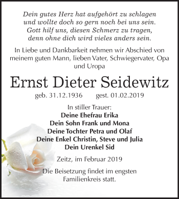 Traueranzeige von Ernst Dieter Seidewitz von Mitteldeutsche Zeitung Zeitz