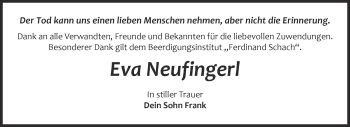 Traueranzeige von Eva Neufingerl von WVG - Wochenspiegel Wittenberg