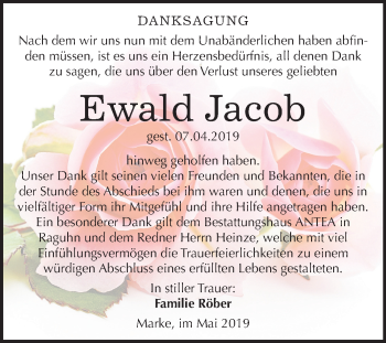 Traueranzeige von Ewald Jacob von Mitteldeutsche Zeitung