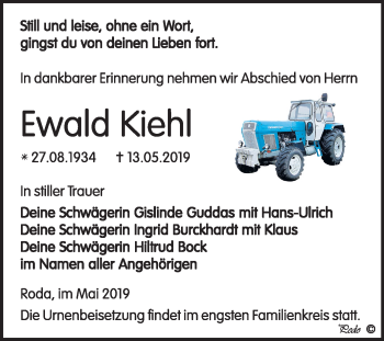 Traueranzeige von Ewald Kiehl von Mitteldeutsche Zeitung