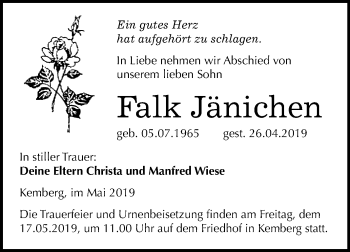 Traueranzeige von Falk Jänichen von WVG - Wochenspiegel Wittenberg
