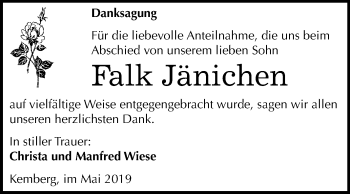 Traueranzeige von Falk Jänichen von WVG - Wochenspiegel Wittenberg