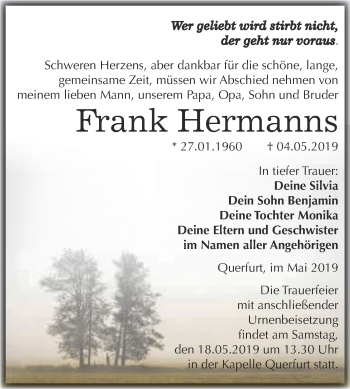 Traueranzeige von Frank Hermanns von WVG - Wochenspiegel Merseburg