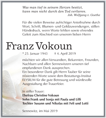 Traueranzeige von Franz Vokoun von Mitteldeutsche Zeitung Halle/Saalkreis