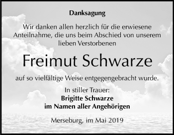 Traueranzeige von Freimut Schwarze von Mitteldeutsche Zeitung Merseburg/Querfurt