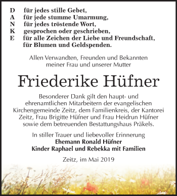 Traueranzeige von Friederike Hüfner von Mitteldeutsche Zeitung
