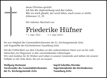 Traueranzeige von Friederike Hüfner von Mitteldeutsche Zeitung